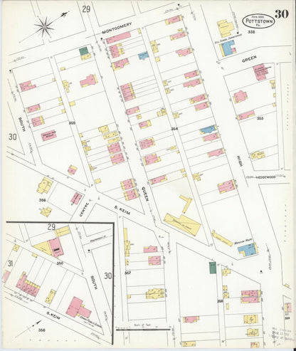 Sanborn Fire Insurance Map from Pottstown, Montgomery County, Pennsylvania (1909), Sheet #0030 - Historic Sanborn Fire Insurance Map Print, vintage old map wall art, antique decor, genealogy gift, Pennsylvania Pennsylvania map
