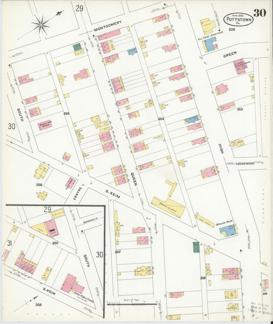 Sanborn Fire Insurance Map from Pottstown, Montgomery County, Pennsylvania (1909), Sheet #0030 - Historic Sanborn Fire Insurance Map Print, vintage old map wall art, antique decor, genealogy gift, Pennsylvania Pennsylvania map