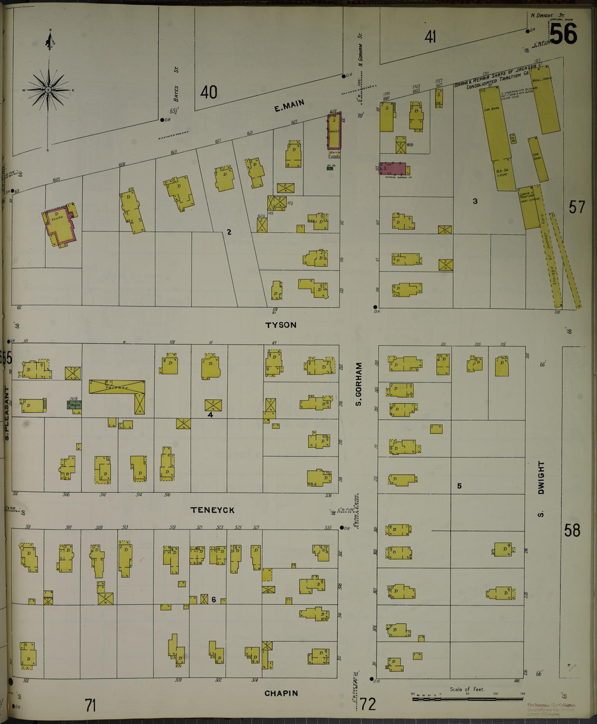 Sanborn Fire Insurance Map from Jackson, Jackson County, Michigan (1907), Sheet #0056 - Historic Sanborn Fire Insurance Map Print, vintage old map wall art, antique decor, genealogy gift, Michigan Michigan map