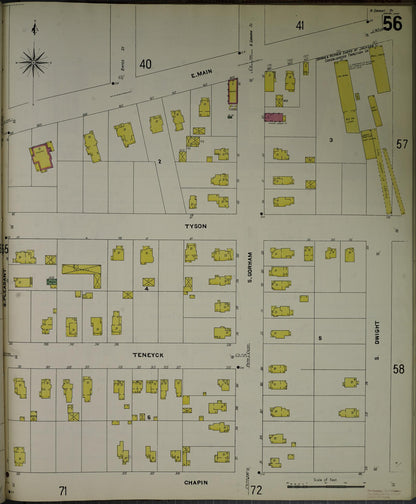 Sanborn Fire Insurance Map from Jackson, Jackson County, Michigan (1907), Sheet #0056 - Historic Sanborn Fire Insurance Map Print, vintage old map wall art, antique decor, genealogy gift, Michigan Michigan map