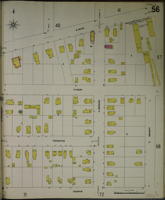 Sanborn Fire Insurance Map from Jackson, Jackson County, Michigan (1907), Sheet #0056 - Historic Sanborn Fire Insurance Map Print, vintage old map wall art, antique decor, genealogy gift, Michigan Michigan map