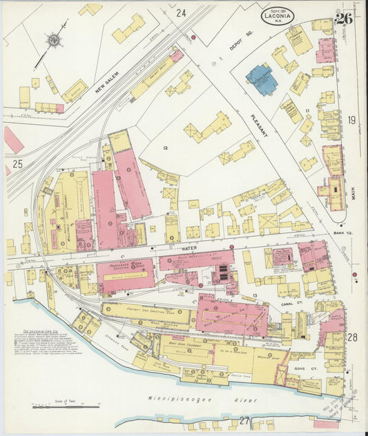 Sanborn Fire Insurance Map from Laconia, Belknap County, New Hampshire (1911), Sheet #0026 - Historic Sanborn Fire Insurance Map Print, vintage old map wall art, antique decor, genealogy gift, New Hampshire New Hampshire map