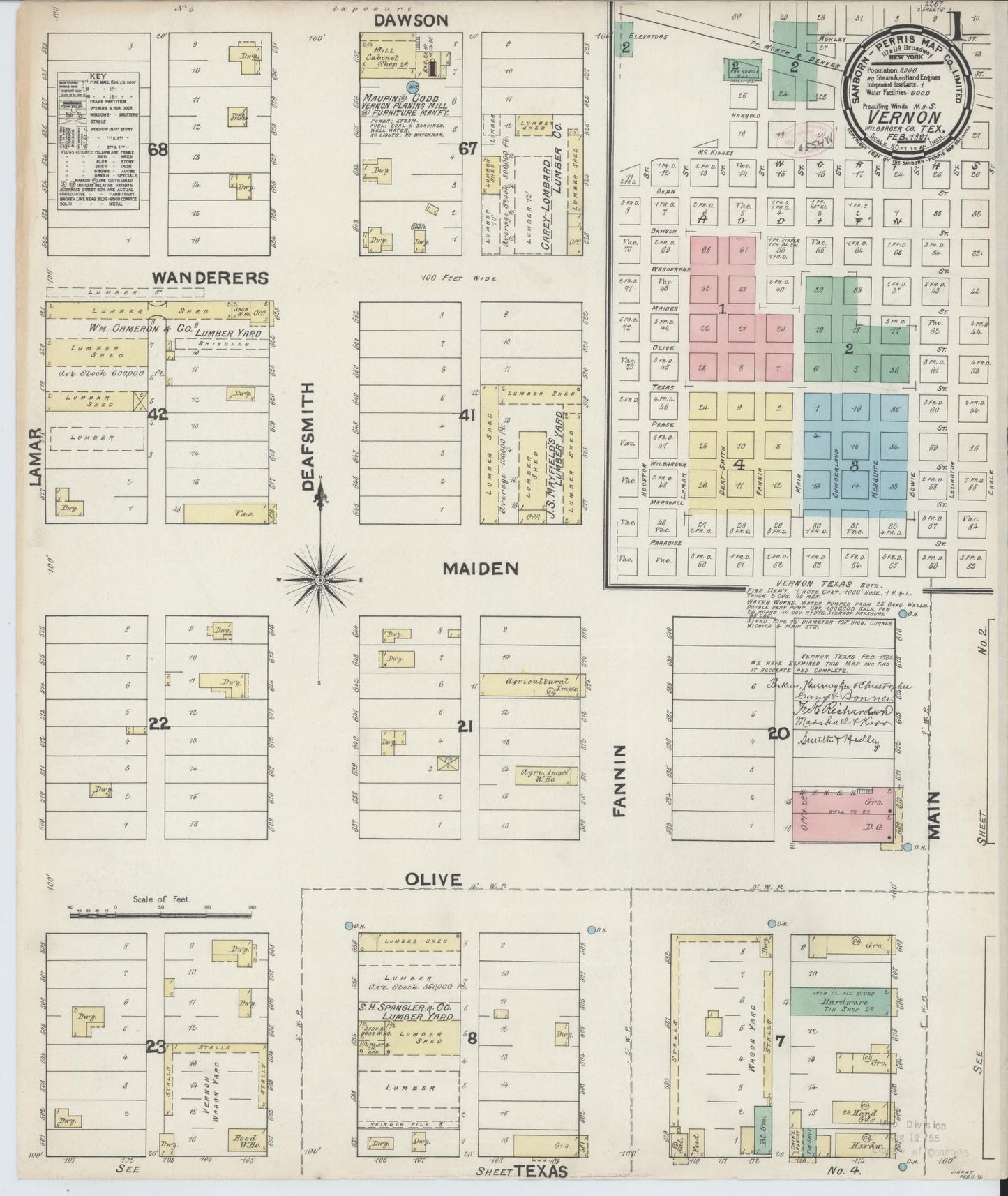 Sanborn Fire Insurance Map from Vernon, Wilbarger County, Texas. (1891) – Historic Sanborn Fire Insurance Map Print
