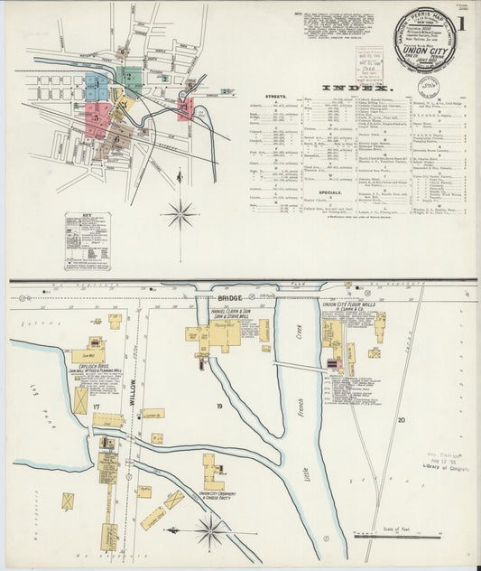 Sanborn Fire Insurance Map from Union City, Erie County, Pennsylvania (1900), Sheet #0001 - Historic Sanborn Fire Insurance Map Print, vintage old map wall art, antique decor, genealogy gift, Pennsylvania Pennsylvania map