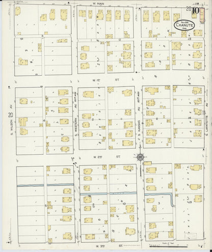 Sanborn Fire Insurance Map from Chanute, Neosho County, Kansas (1916), Sheet #0010 - Complete Map Set gallery image, historic Sanborn map, vintage wall art, Kansas Kansas