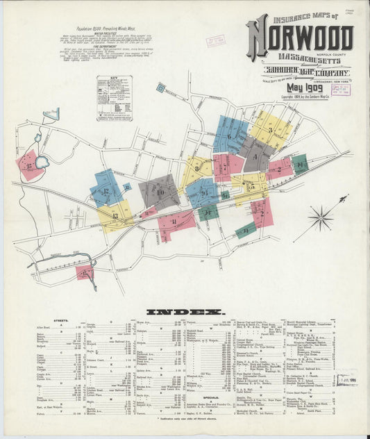 Sanborn Fire Insurance Map from Norwood, Norfolk County, Massachusetts (1909), Sheet #0001 - Complete Map Set gallery image, historic Sanborn map, vintage wall art, Massachusetts Massachusetts