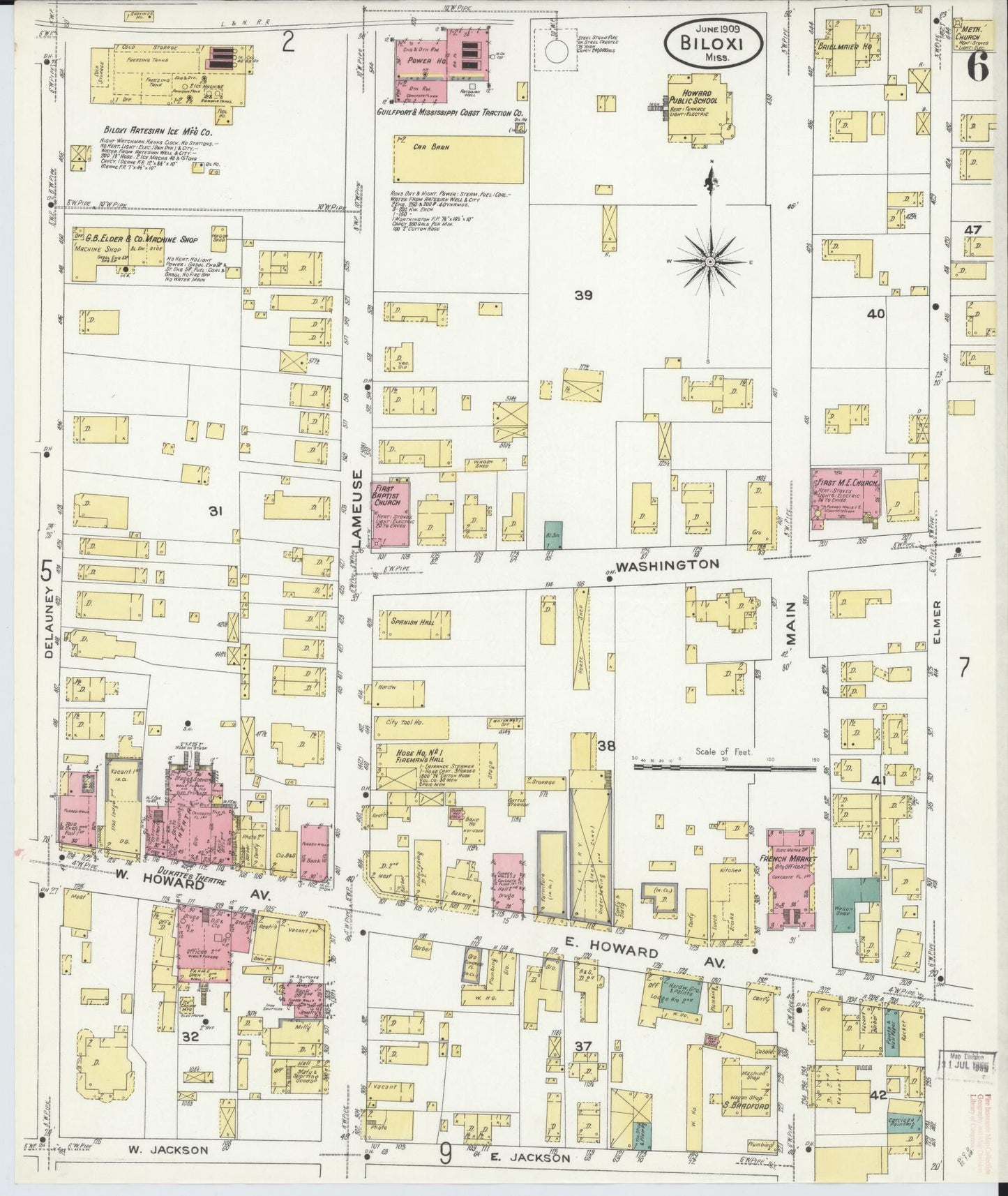 Sanborn Fire Insurance Map from Biloxi, Harrison County, Mississippi (1909), Sheet #0006 - Complete Map Set gallery image, historic Sanborn map, vintage wall art, Mississippi Mississippi