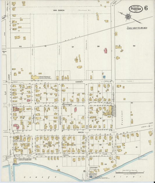 Sanborn Fire Insurance Map from Phoenix, Oswego County, New York (1919), Sheet #0006 - Historic Sanborn Fire Insurance Map Print, vintage old map wall art, antique decor, genealogy gift, New York New York map