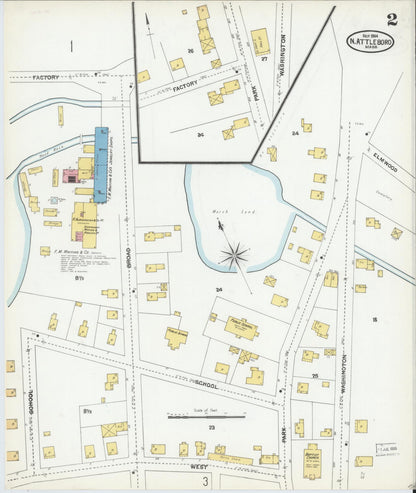 Sanborn Fire Insurance Map from North Attleborough, Bristol County, Massachusetts (1904), Sheet #0002 - Historic Sanborn Fire Insurance Map Print, vintage old map wall art, antique decor, genealogy gift, Massachusetts Massachusetts map