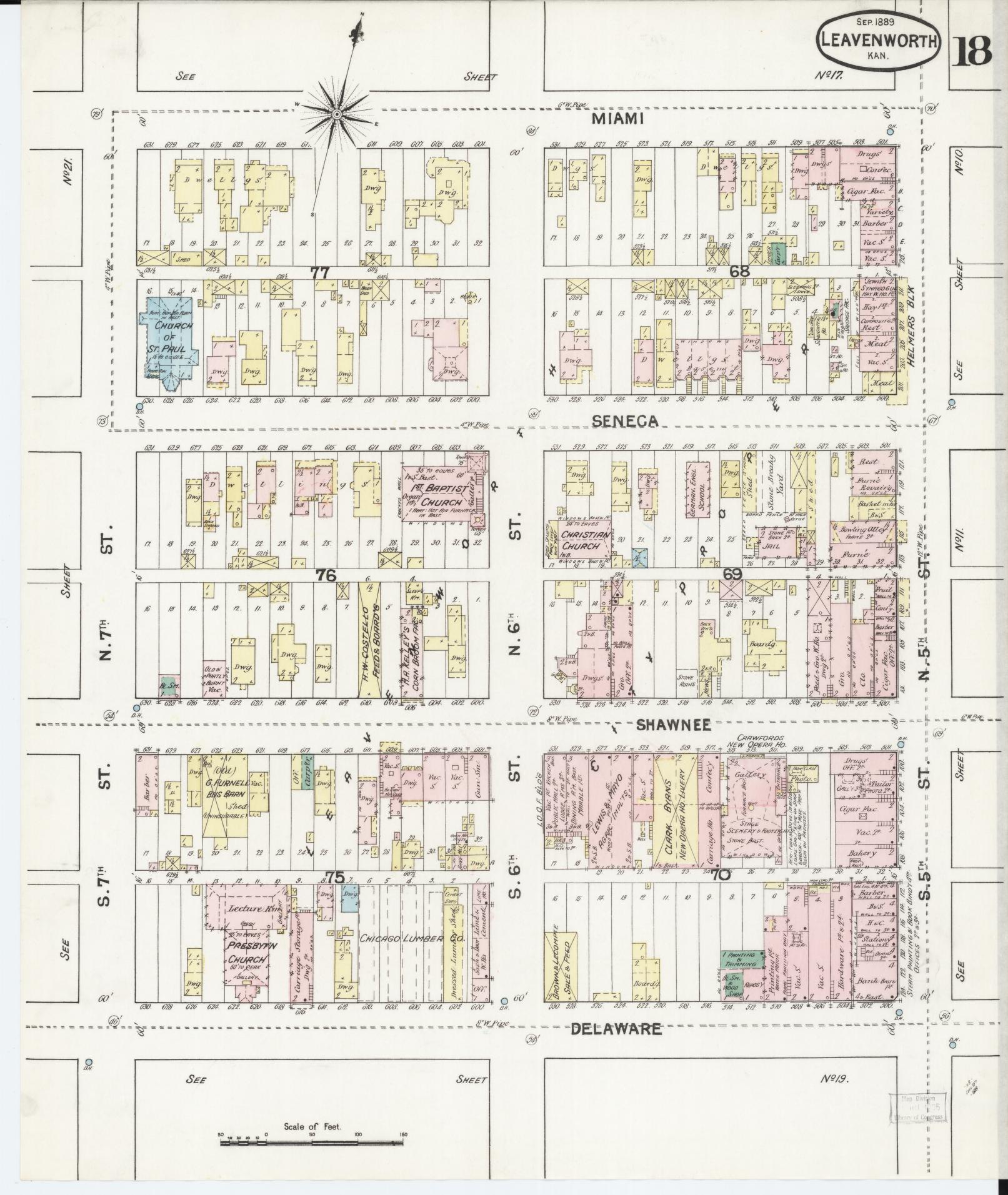 Sanborn Fire Insurance Map from Leavenworth, Leavenworth County, Kansas (1889), Sheet #0019 - Complete Map Set gallery image, historic Sanborn map, vintage wall art, Kansas Kansas