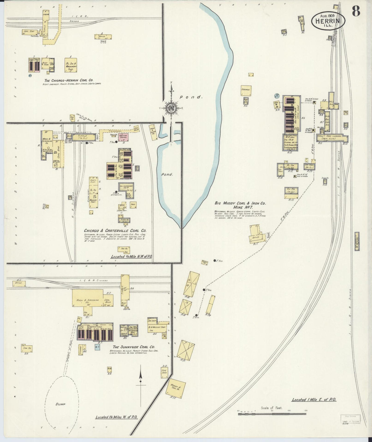 Sanborn Fire Insurance Map from Herrin, Williamson County, Illinois (1909), Sheet #0008 - Historic Sanborn Fire Insurance Map Print, vintage old map wall art, antique decor, genealogy gift, Illinois Illinois map