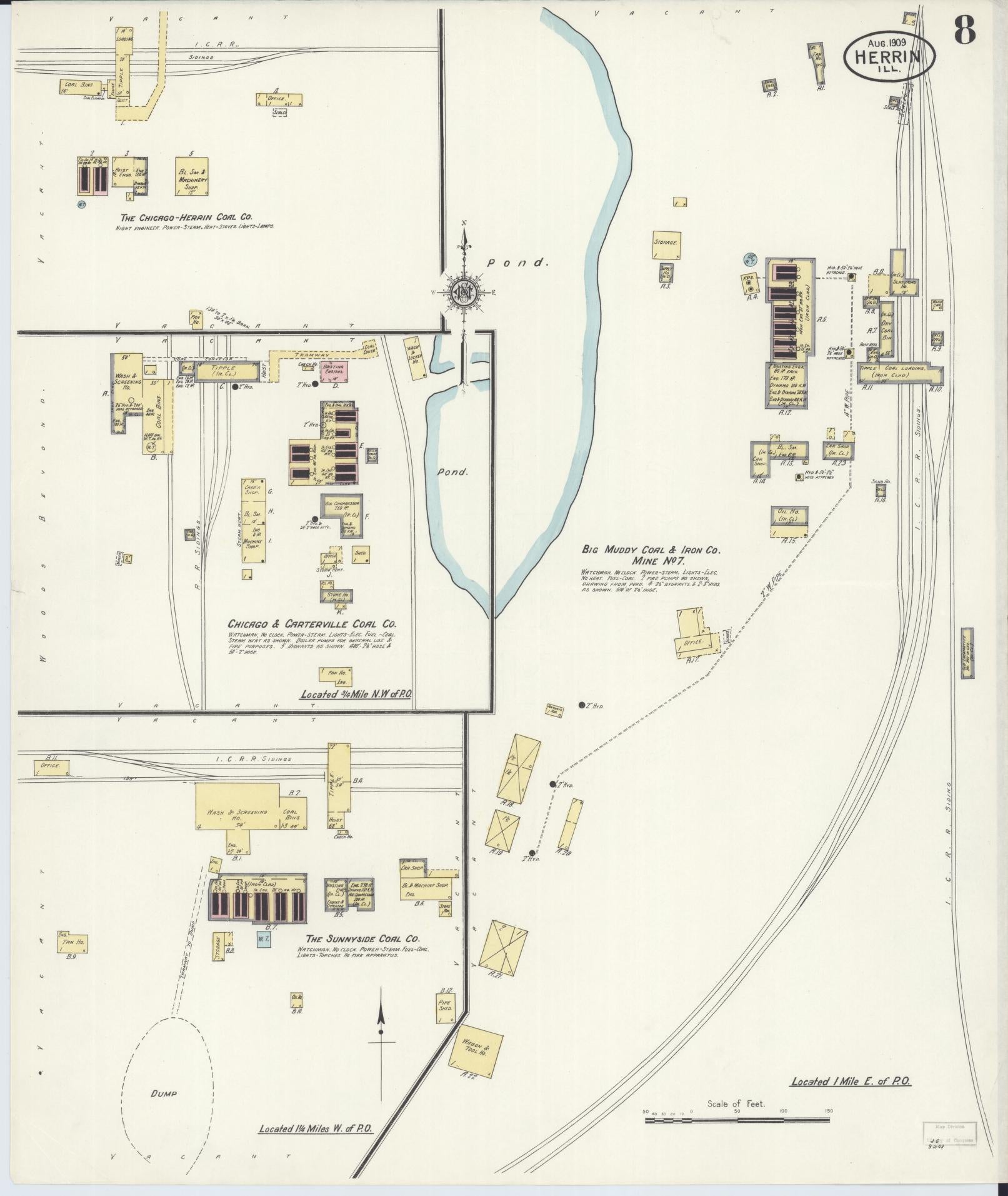 Sanborn Fire Insurance Map from Herrin, Williamson County, Illinois (1909), Sheet #0008 - Historic Sanborn Fire Insurance Map Print, vintage old map wall art, antique decor, genealogy gift, Illinois Illinois map
