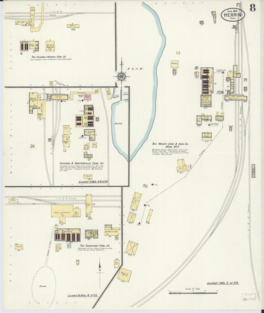 Sanborn Fire Insurance Map from Herrin, Williamson County, Illinois (1909), Sheet #0008 - Historic Sanborn Fire Insurance Map Print, vintage old map wall art, antique decor, genealogy gift, Illinois Illinois map