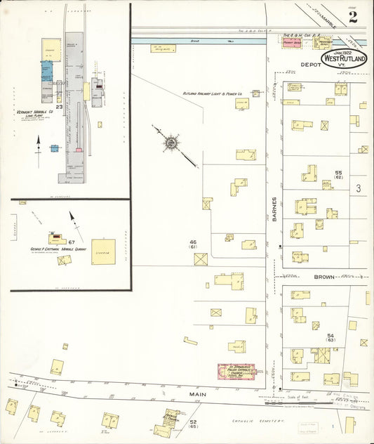 Sanborn Fire Insurance Map from West Rutland, Rutland County, Vermont (1922), Sheet #0002 - Historic Sanborn Fire Insurance Map Print, vintage old map wall art, antique decor, genealogy gift, Vermont Vermont map