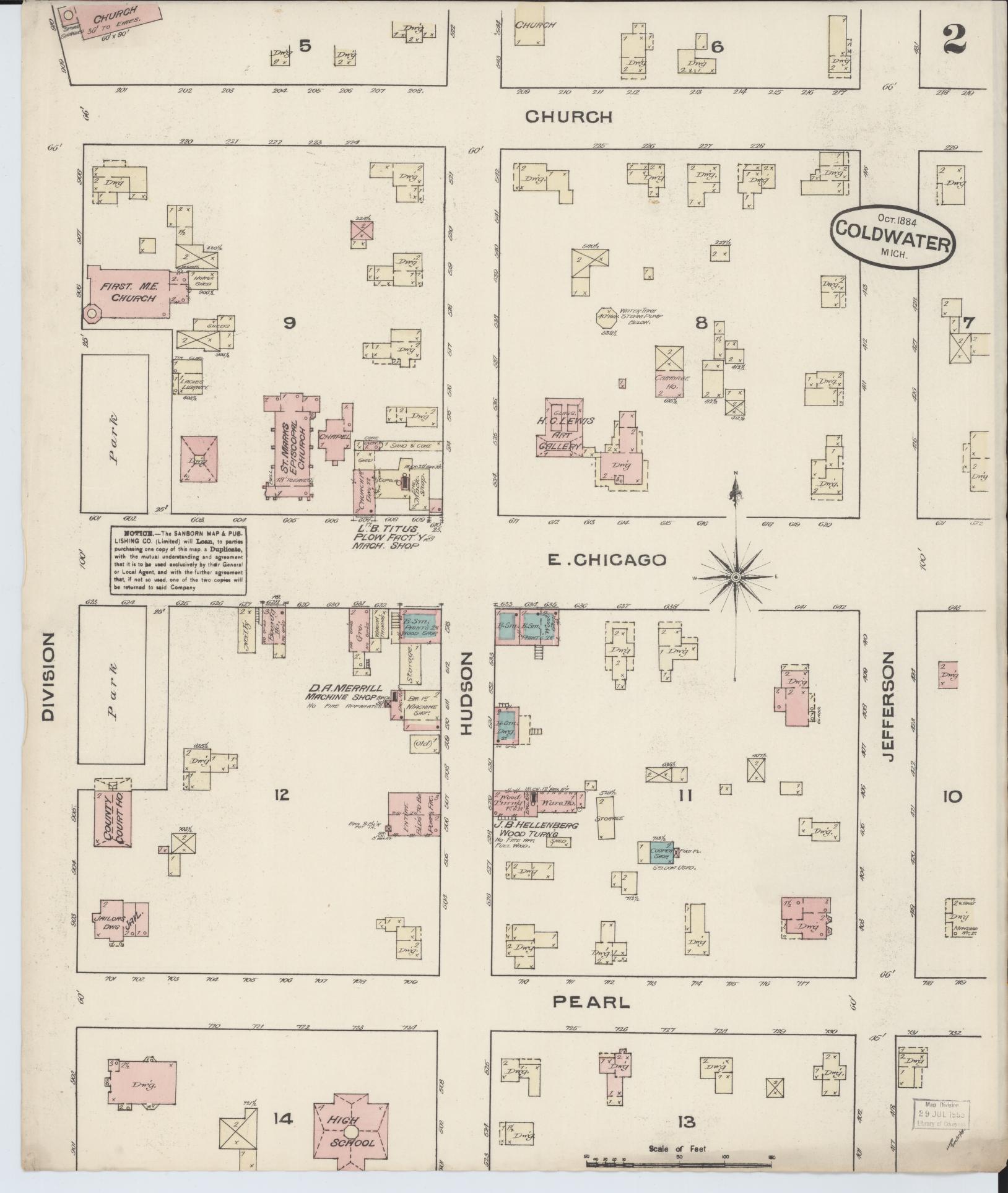 Sanborn Fire Insurance Map from Coldwater, Branch County, Michigan (1884), Sheet #0002 - Complete Map Set gallery image, historic Sanborn map, vintage wall art, Michigan Michigan