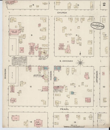 Sanborn Fire Insurance Map from Coldwater, Branch County, Michigan (1884), Sheet #0002 - Complete Map Set gallery image, historic Sanborn map, vintage wall art, Michigan Michigan
