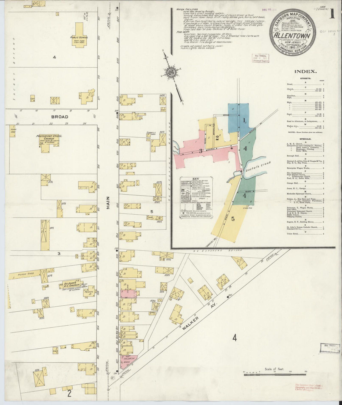 Sanborn Fire Insurance Map from Allentown, Monmouth County, New Jersey (1910), Sheet #0001 - Complete Map Set gallery image, historic Sanborn map, vintage wall art, New Jersey New Jersey