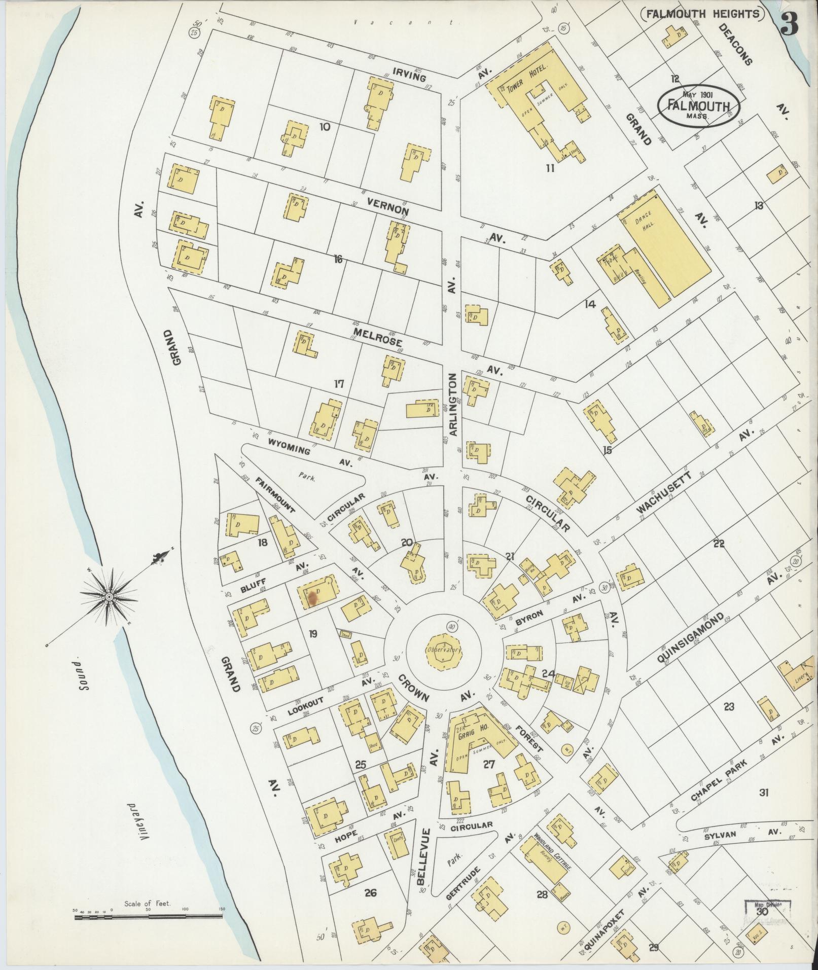 Sanborn Fire Insurance Map from Falmouth, Barnstable County, Massachusetts (1901), Sheet #0003 - Complete Map Set gallery image, historic Sanborn map, vintage wall art, Massachusetts Massachusetts