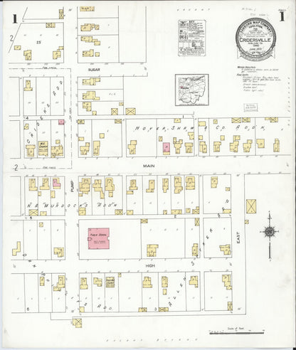 Sanborn Fire Insurance Map from Cridersville, Auglaize County, Ohio (1923), Sheet #0001 - Historic Sanborn Fire Insurance Map Print, vintage old map wall art, antique decor, genealogy gift, Ohio Ohio map