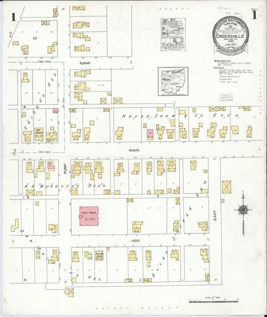 Sanborn Fire Insurance Map from Cridersville, Auglaize County, Ohio (1923), Sheet #0001 - Historic Sanborn Fire Insurance Map Print, vintage old map wall art, antique decor, genealogy gift, Ohio Ohio map