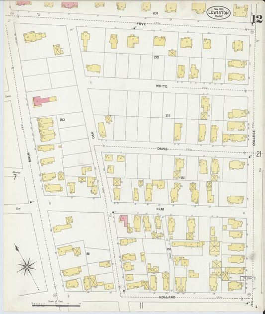 Sanborn Fire Insurance Map from Lewiston, Androscoggin County, Maine (1902), Sheet #0012 - Historic Sanborn Fire Insurance Map Print, vintage old map wall art, antique decor, genealogy gift, Maine Maine map