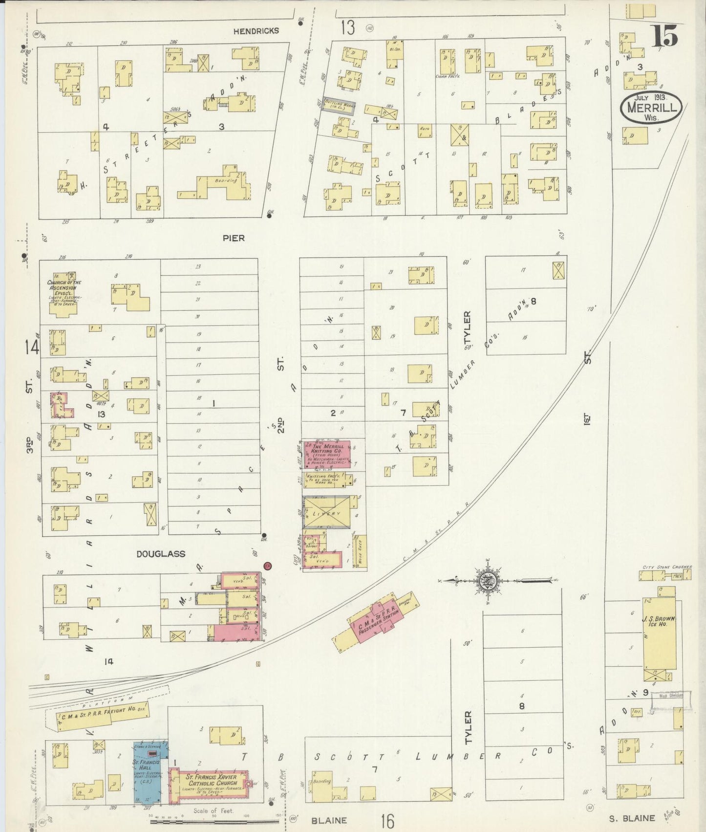 Sanborn Fire Insurance Map from Merrill, Lincoln County, Wisconsin (1913), Sheet #0015 - Complete Map Set gallery image, historic Sanborn map, vintage wall art, Wisconsin Wisconsin