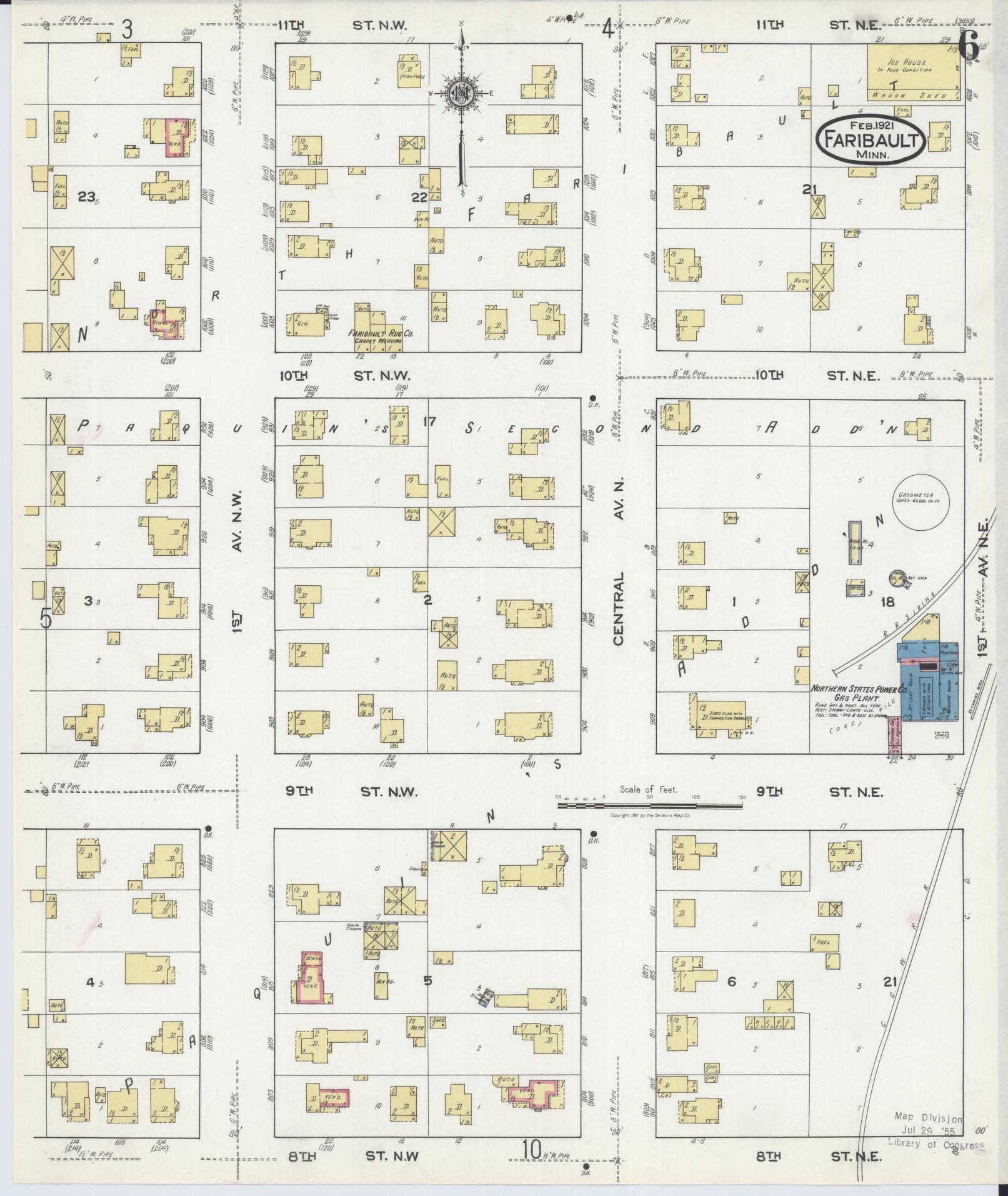 Sanborn Fire Insurance Map from Faribault, Rice County, Minnesota (1921), Sheet #0006 - Complete Map Set gallery image, historic Sanborn map, vintage wall art, Minnesota Minnesota