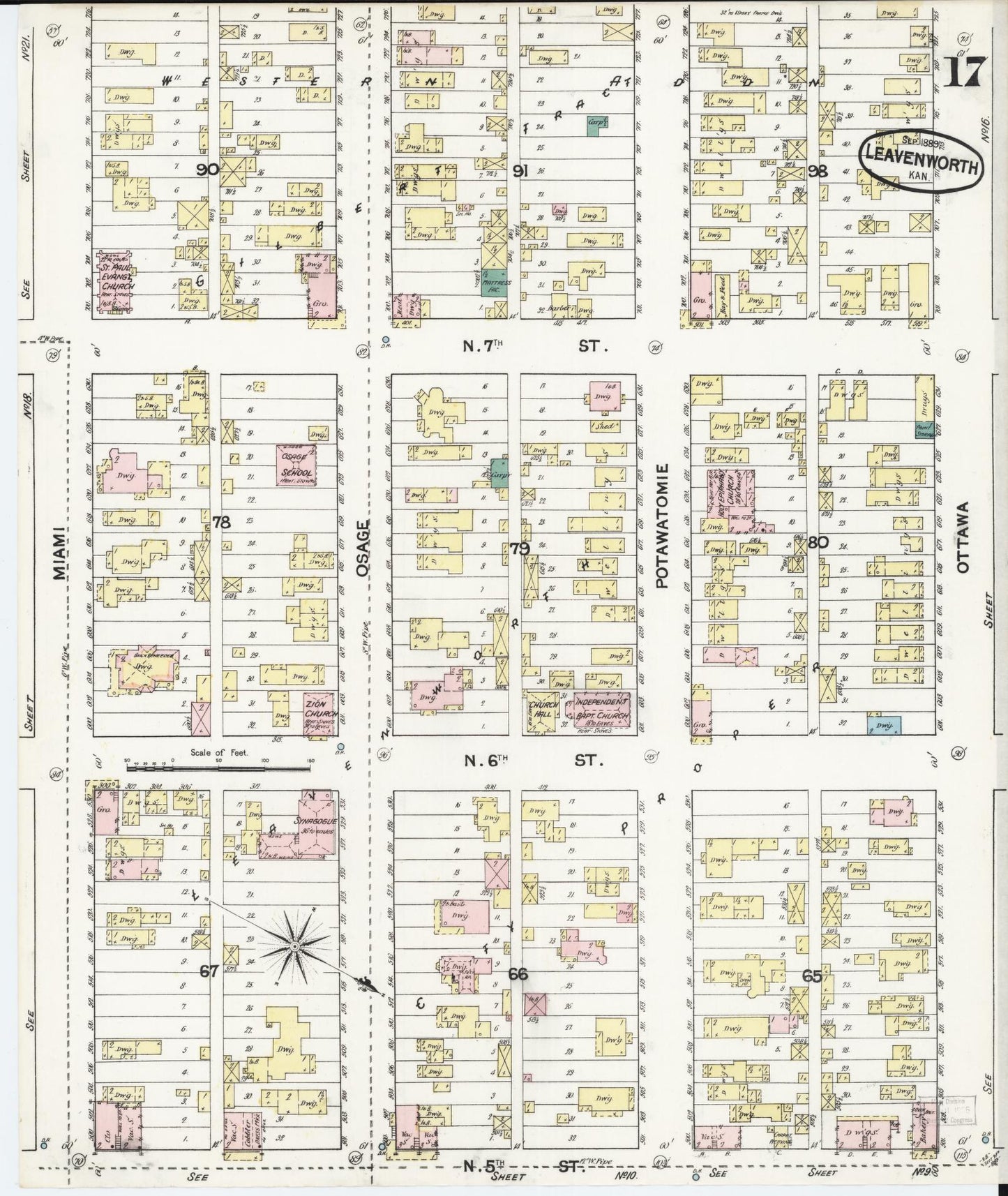 Sanborn Fire Insurance Map from Leavenworth, Leavenworth County, Kansas (1889), Sheet #0018 - Complete Map Set gallery image, historic Sanborn map, vintage wall art, Kansas Kansas