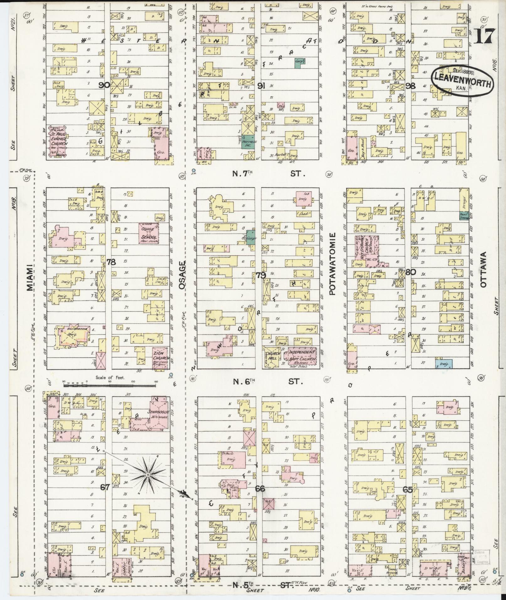 Sanborn Fire Insurance Map from Leavenworth, Leavenworth County, Kansas (1889), Sheet #0018 - Complete Map Set gallery image, historic Sanborn map, vintage wall art, Kansas Kansas