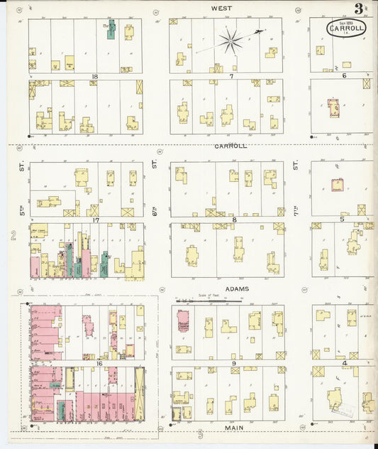 Sanborn Fire Insurance Map from Carroll, Carroll County, Iowa (1893), Sheet #0003 - Historic Sanborn Fire Insurance Map Print, vintage old map wall art