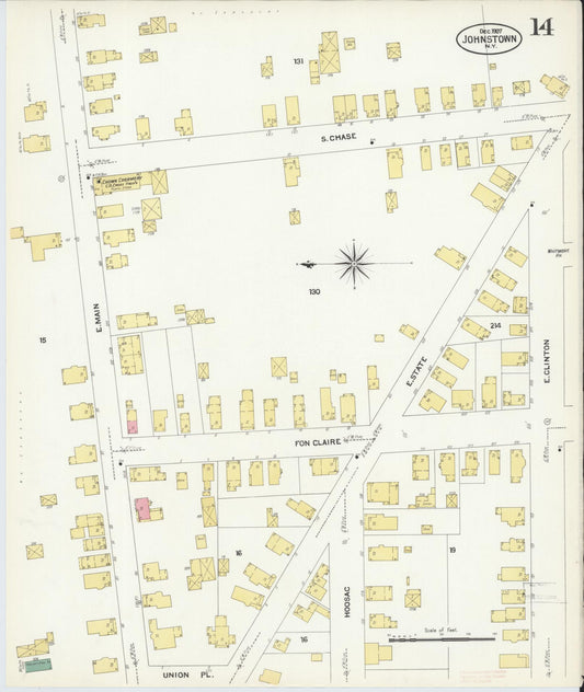 Sanborn Fire Insurance Map from Johnstown, Fulton County, New York (1907), Sheet #0014 - Historic Sanborn Fire Insurance Map Print, vintage old map wall art, antique decor, genealogy gift, New York New York map