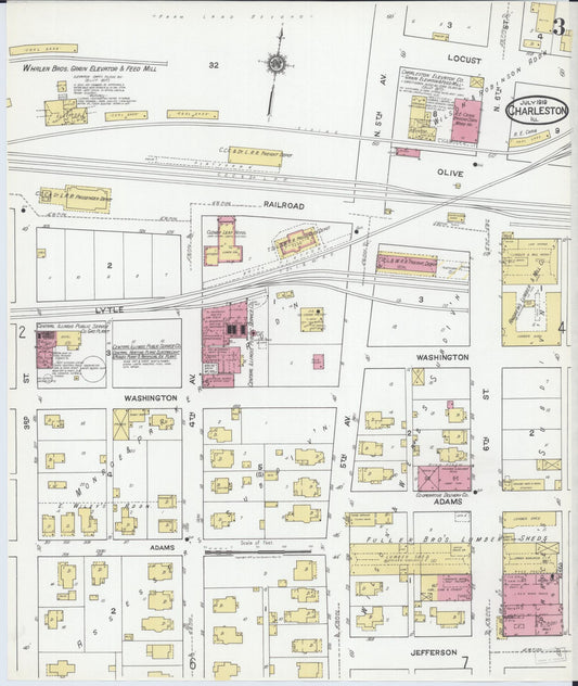 Sanborn Fire Insurance Map from Charleston, Coles County, Illinois (1919), Sheet #0003 - Historic Sanborn Fire Insurance Map Print, vintage old map wall art, antique decor, genealogy gift, Illinois Illinois map