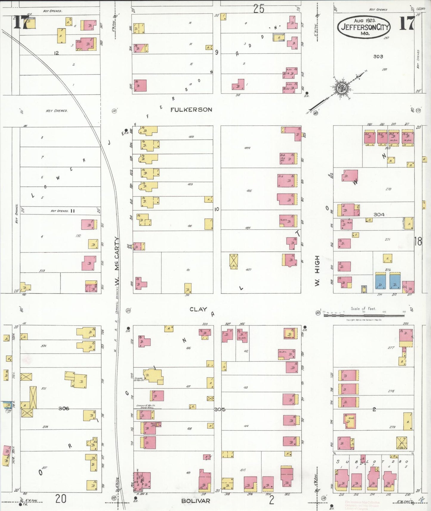 Sanborn Fire Insurance Map from Jefferson City, Cole County, Missouri (1923), Sheet #0017 - Complete Map Set gallery image, historic Sanborn map, vintage wall art, Missouri Missouri