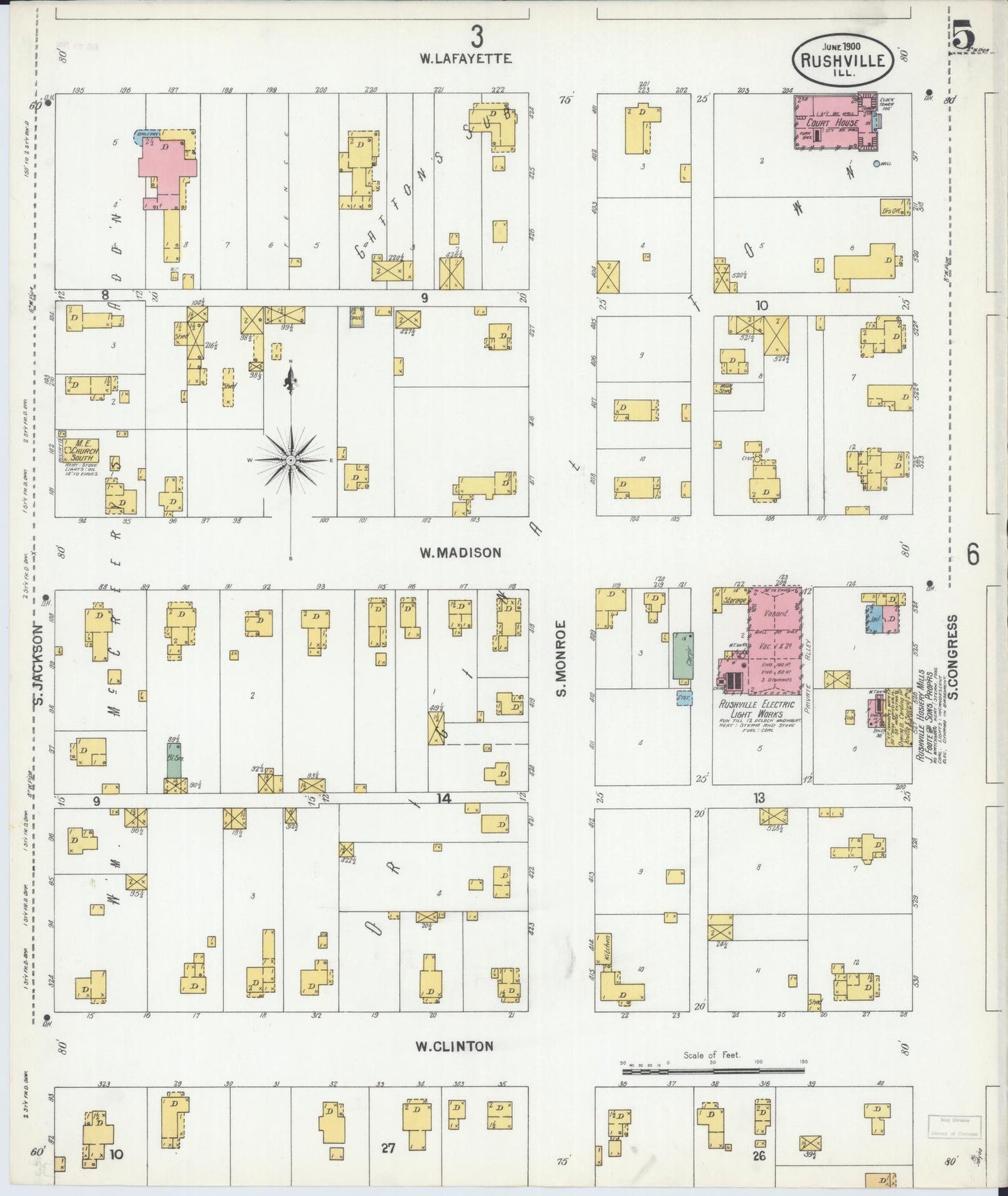 Sanborn Fire Insurance Map from Rushville, Schuyler County, Illinois (1900), Sheet #0005 - Complete Map Set gallery image, historic Sanborn map, vintage wall art, Illinois Illinois