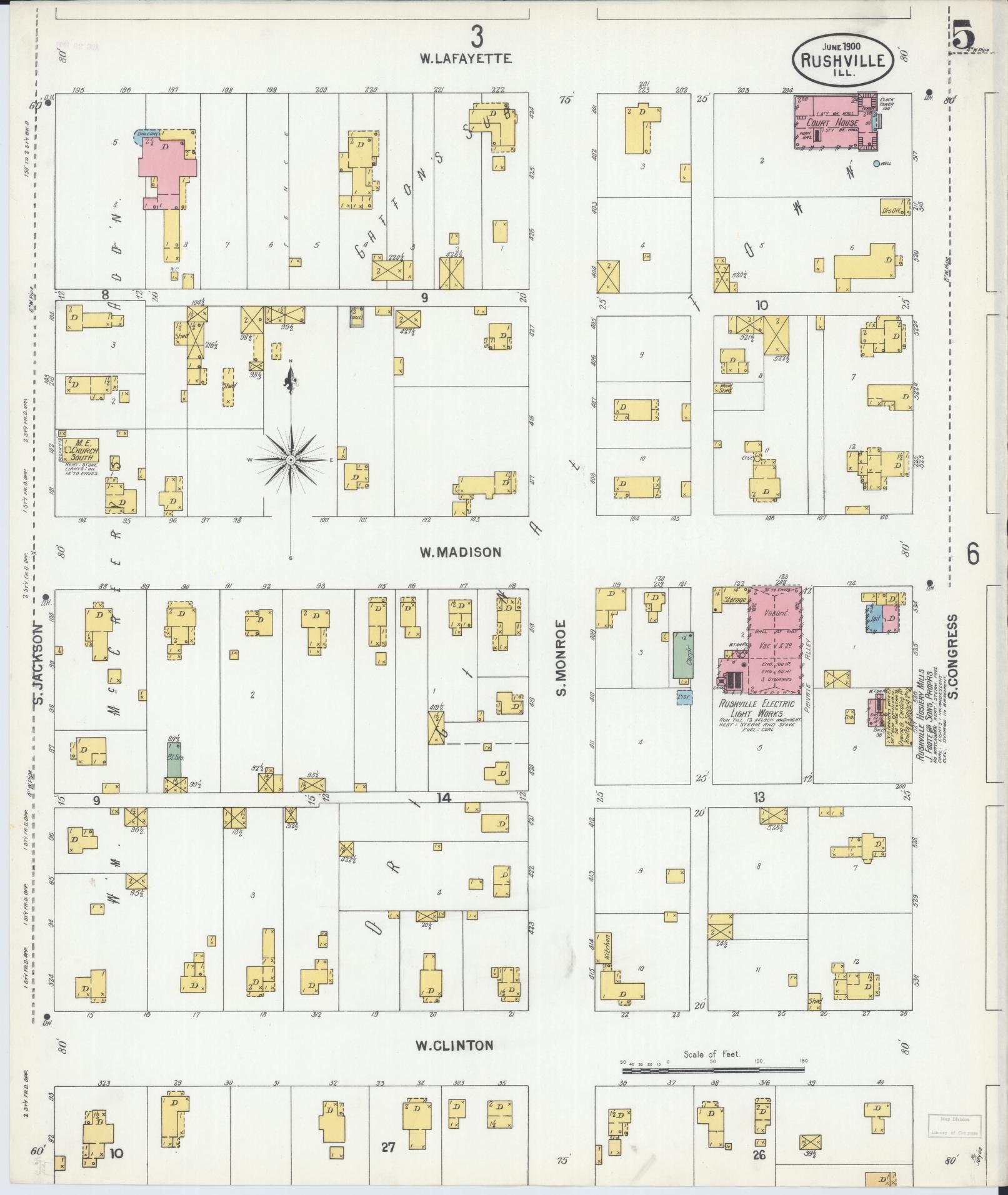 Sanborn Fire Insurance Map from Rushville, Schuyler County, Illinois (1900), Sheet #0005 - Complete Map Set gallery image, historic Sanborn map, vintage wall art, Illinois Illinois