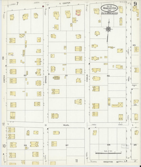 Sanborn Fire Insurance Map from Manchester, Hartford County, Connecticut (1911), Sheet #0009 - Historic Sanborn Fire Insurance Map Print, vintage old map wall art, antique decor, genealogy gift, Connecticut Connecticut map
