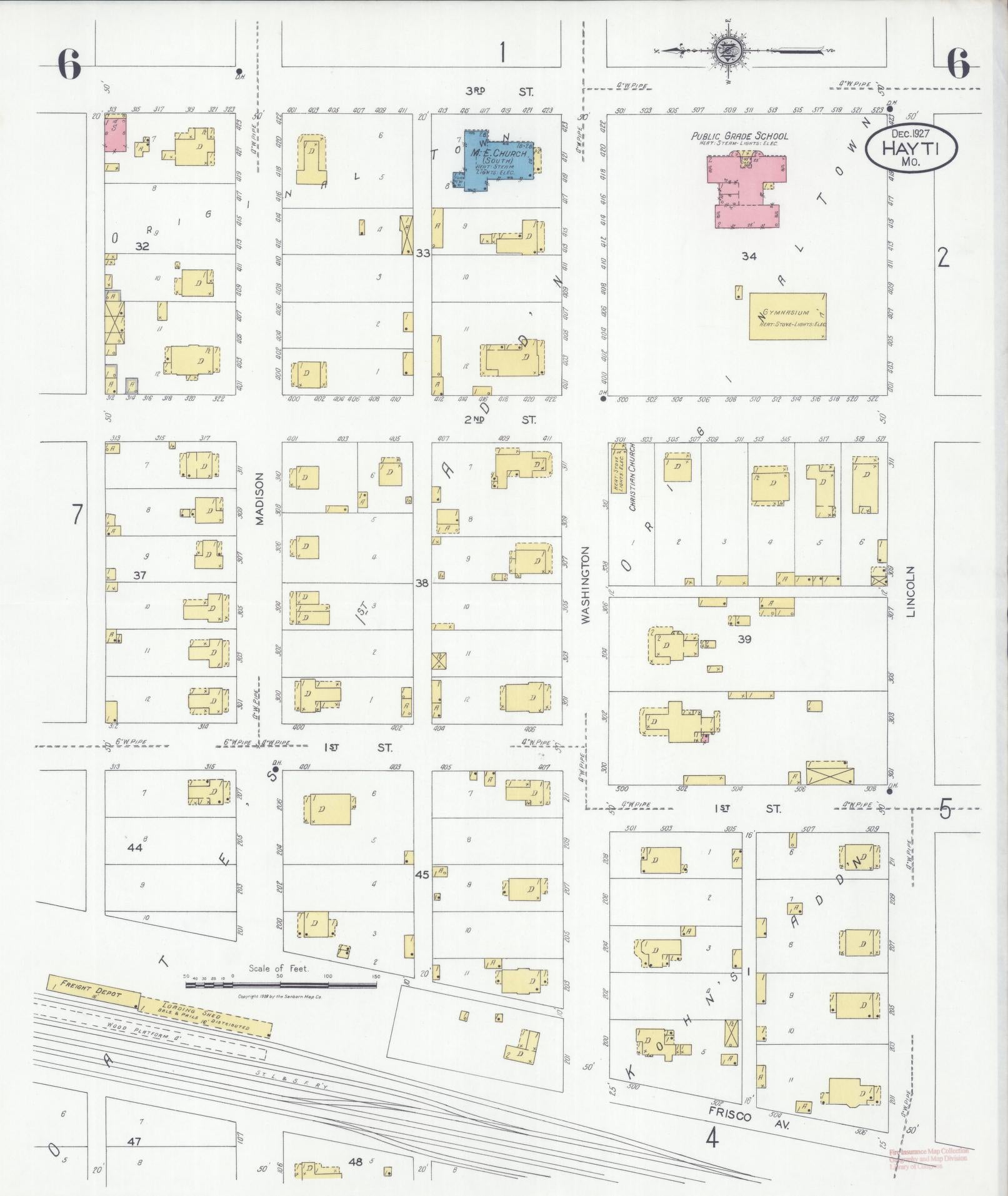 Sanborn Fire Insurance Map from Hayti, Pemiscot County, Missouri (1927), Sheet #0006 - Historic Sanborn Fire Insurance Map Print, vintage old map wall art, antique decor, genealogy gift, Missouri Missouri map