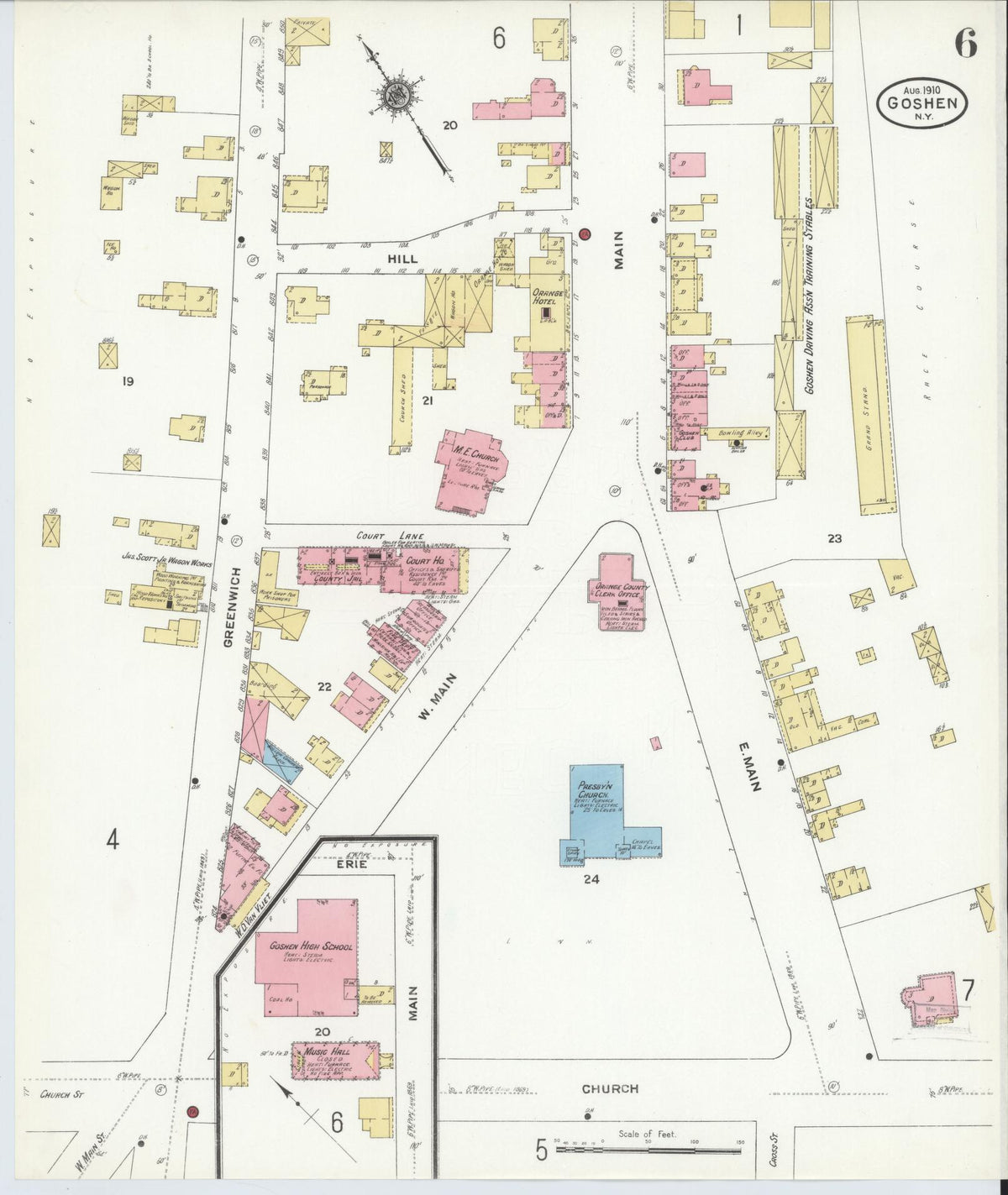 Sanborn Fire Insurance Map from Goshen, Orange County, New York (1910), Sheet #0006 - Complete Map Set gallery image, historic Sanborn map, vintage wall art, New York New York