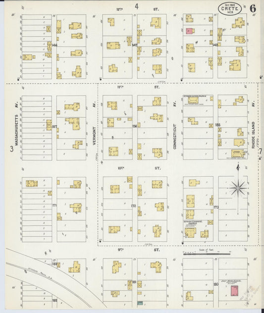 Sanborn Fire Insurance Map from Crete, Saline County, Nebraska (1902), Sheet #0006 - Historic Sanborn Fire Insurance Map Print, vintage old map wall art, antique decor, genealogy gift, Nebraska Nebraska map