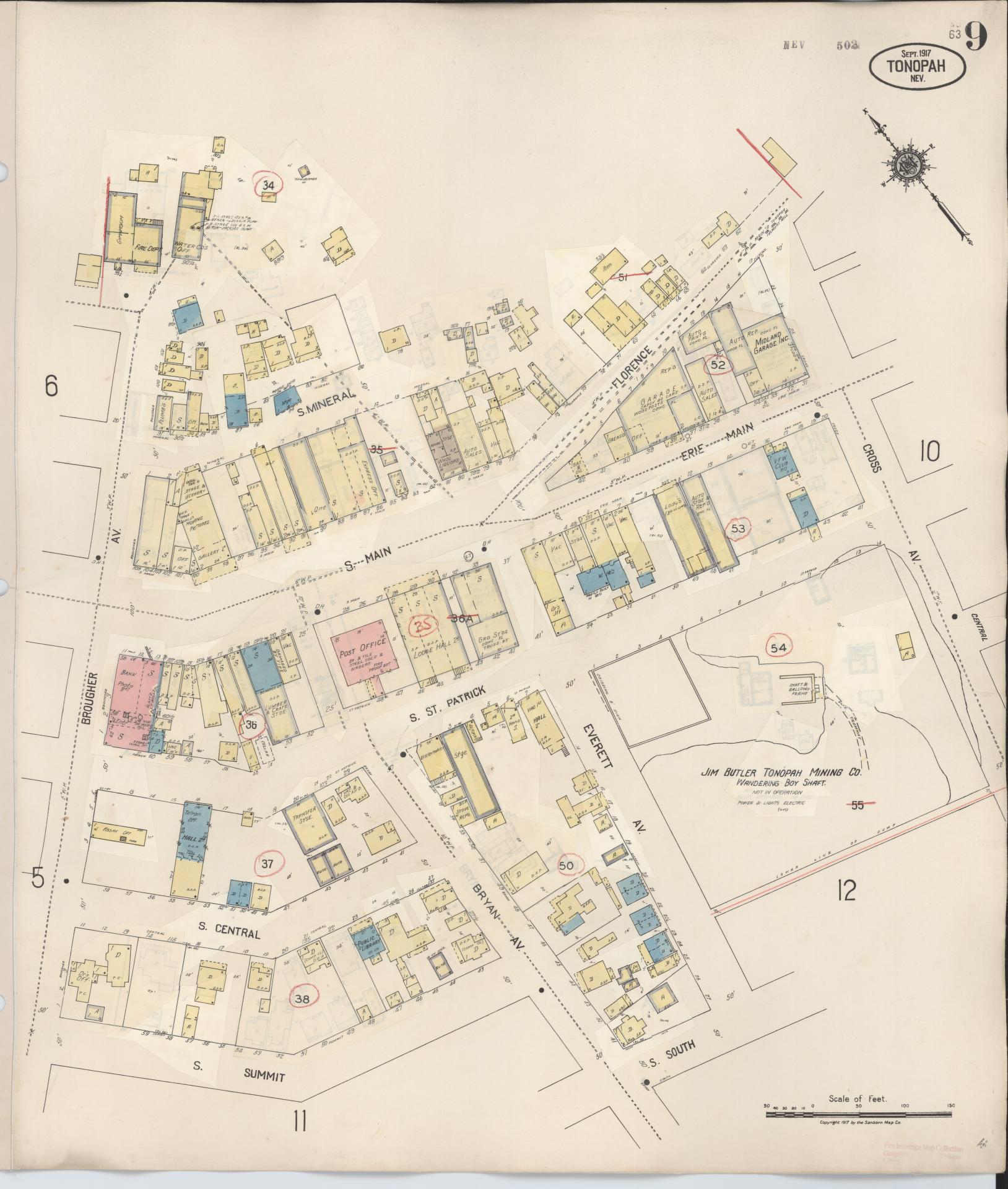 Sanborn Fire Insurance Map from Tonopah, Nye County, Nevada (1941), Sheet #0009 - Complete Map Set gallery image, historic Sanborn map, vintage wall art, Nevada Nevada