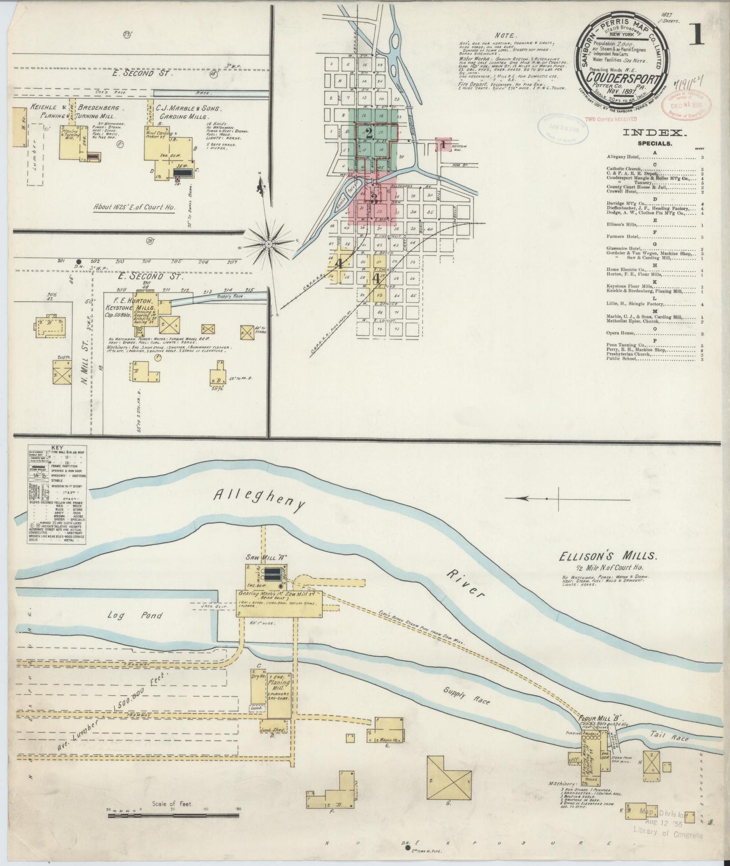Sanborn Fire Insurance Map from Coudersport, Potter County, Pennsylvania (1897), Sheet #0001 - Historic Sanborn Fire Insurance Map Print, vintage old map wall art, antique decor, genealogy gift, Pennsylvania Pennsylvania map
