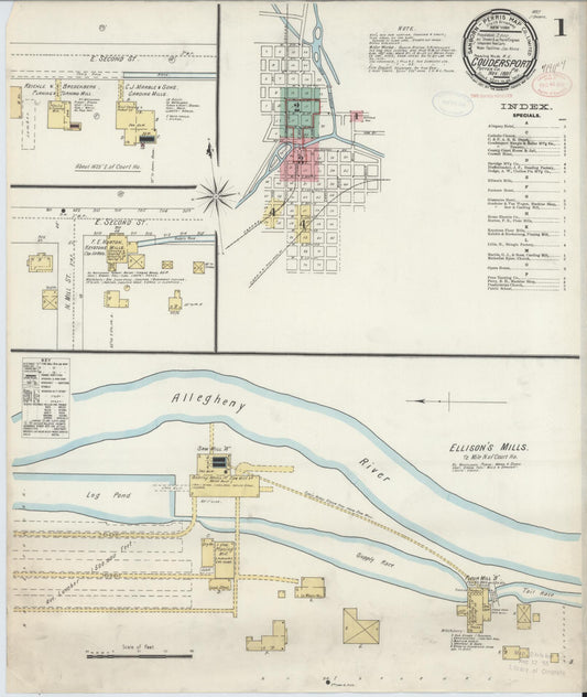 Sanborn Fire Insurance Map from Coudersport, Potter County, Pennsylvania (1897), Sheet #0001 - Historic Sanborn Fire Insurance Map Print, vintage old map wall art, antique decor, genealogy gift, Pennsylvania Pennsylvania map