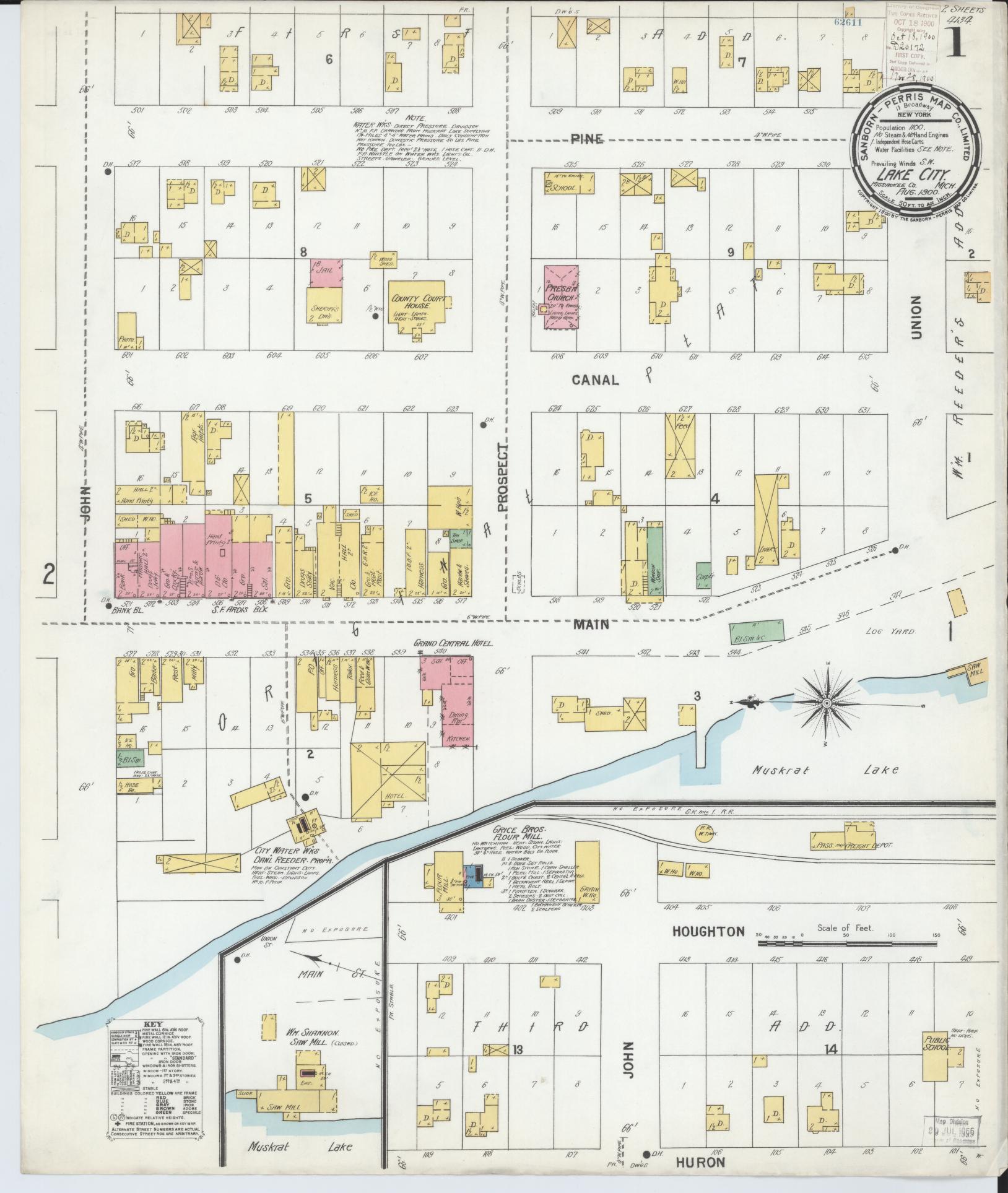 Sanborn Fire Insurance Map from Lake City, Missaukee County, Michigan (1900), Sheet #0001 - Historic Sanborn Fire Insurance Map Print, vintage old map wall art, antique decor, genealogy gift, Michigan Michigan map