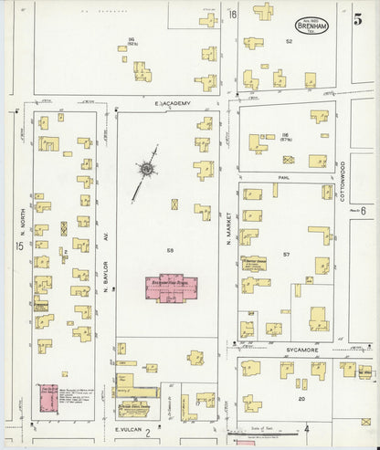 Sanborn Fire Insurance Map from Brenham, Washington County, Texas (1920), Sheet #0005 - Historic Sanborn Fire Insurance Map Print, vintage old map wall art, antique decor, genealogy gift, Texas Texas map