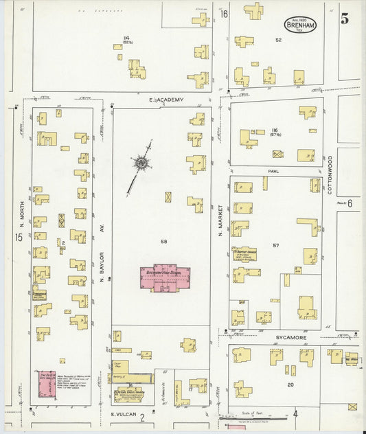 Sanborn Fire Insurance Map from Brenham, Washington County, Texas (1920), Sheet #0005 - Historic Sanborn Fire Insurance Map Print, vintage old map wall art, antique decor, genealogy gift, Texas Texas map