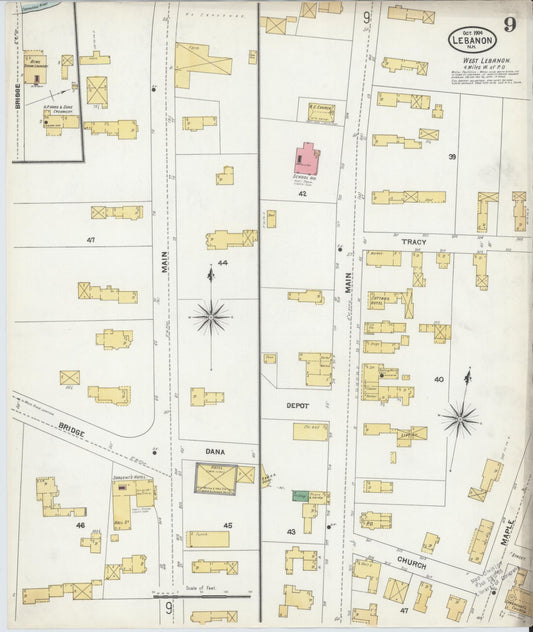 Sanborn Fire Insurance Map from Lebanon, Grafton County, New Hampshire (1904), Sheet #0009 - Historic Sanborn Fire Insurance Map Print, vintage old map wall art, antique decor, genealogy gift, New Hampshire New Hampshire map