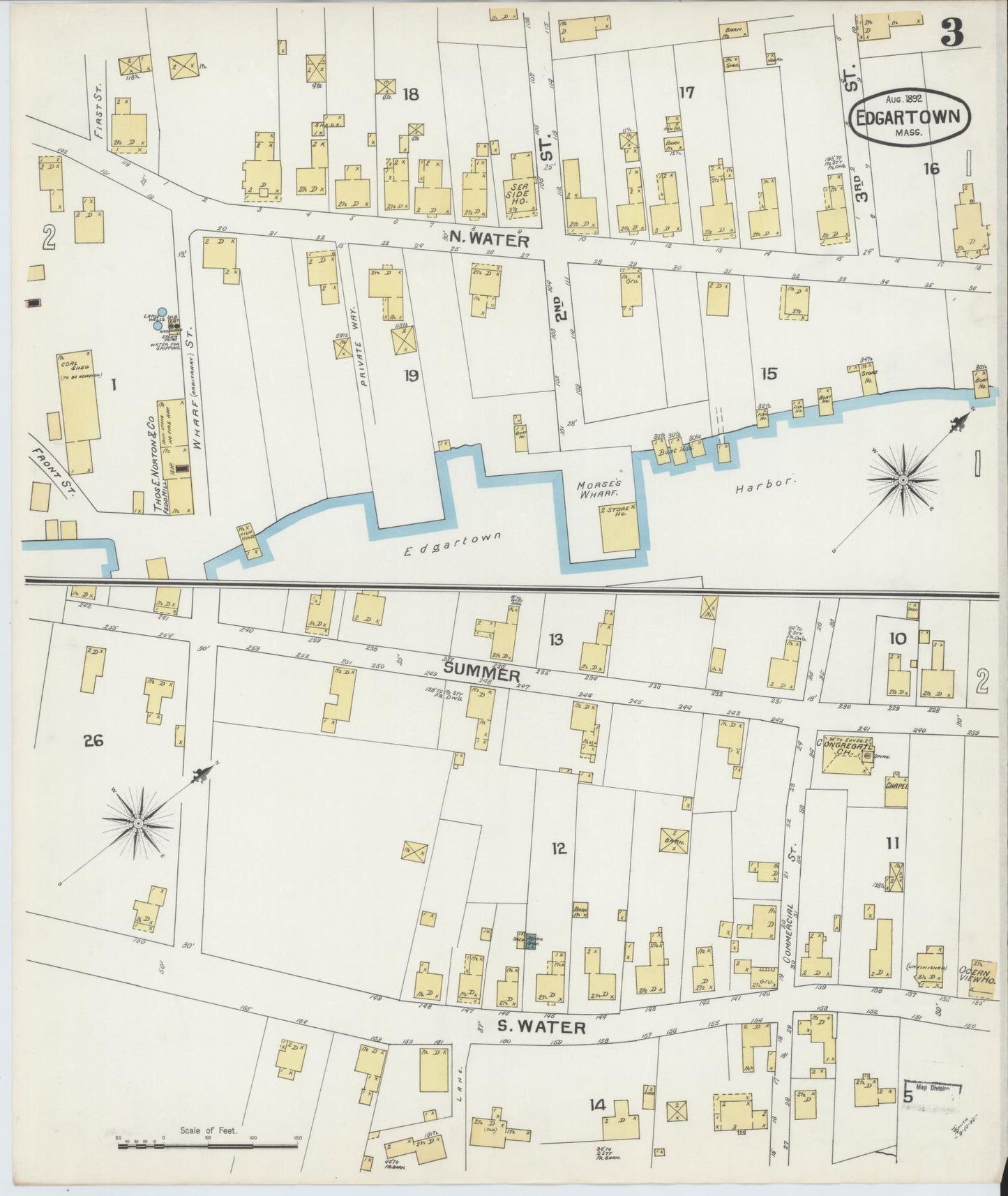 Sanborn Fire Insurance Map from Edgartown, Dukes County, Massachusetts (1892), Sheet #0003 - Complete Map Set gallery image, historic Sanborn map, vintage wall art, Massachusetts Massachusetts
