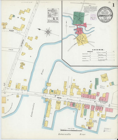 Sanborn Fire Insurance Map from Damariscotta, Lincoln County, Maine (1904), Sheet #0001 - Complete Map Set gallery image, historic Sanborn map, vintage wall art, Maine Maine