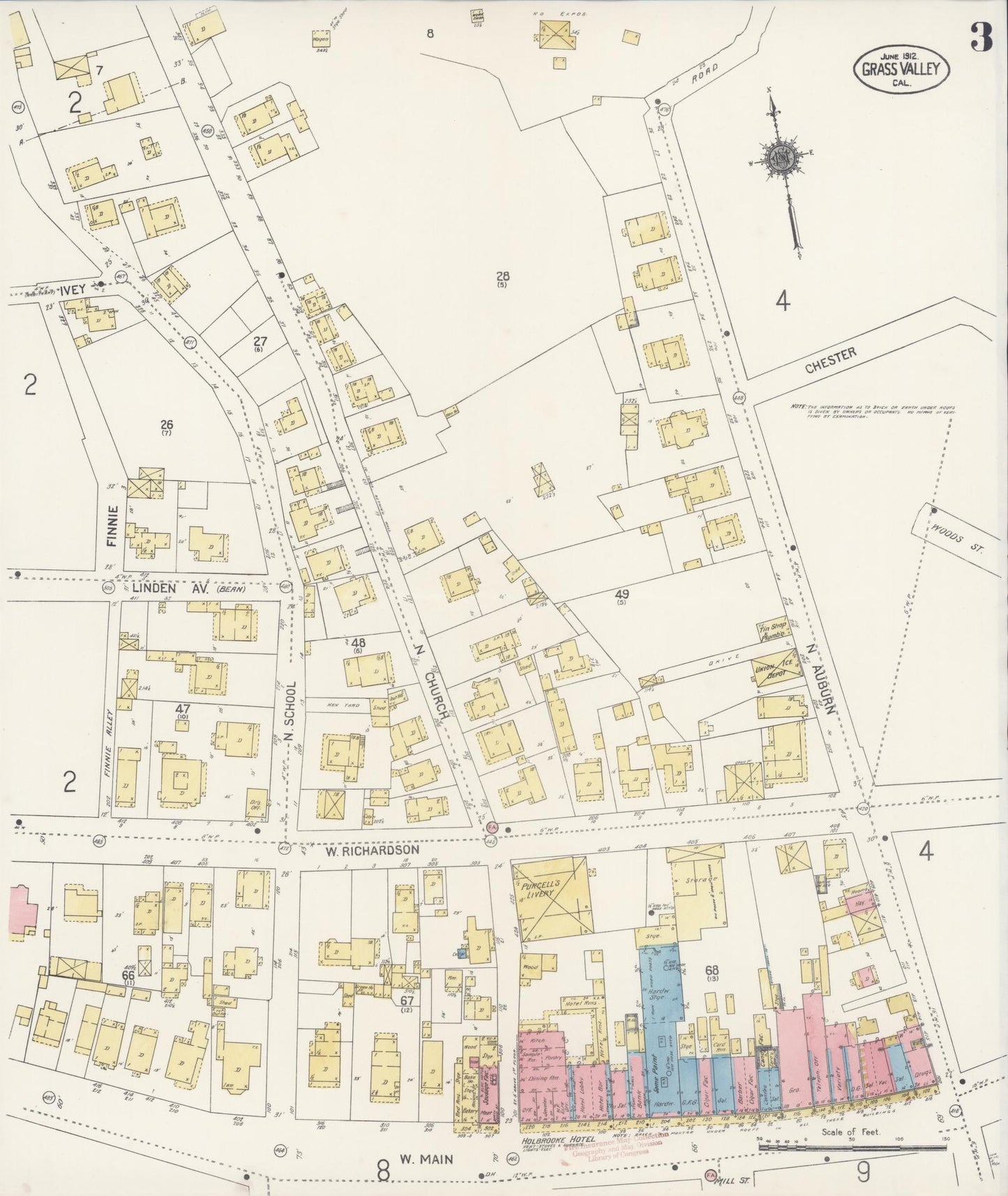 Sanborn Fire Insurance Map from Grass Valley, Nevada County, California (1912), Sheet #0003 - Complete Map Set gallery image, historic Sanborn map, vintage wall art, California California