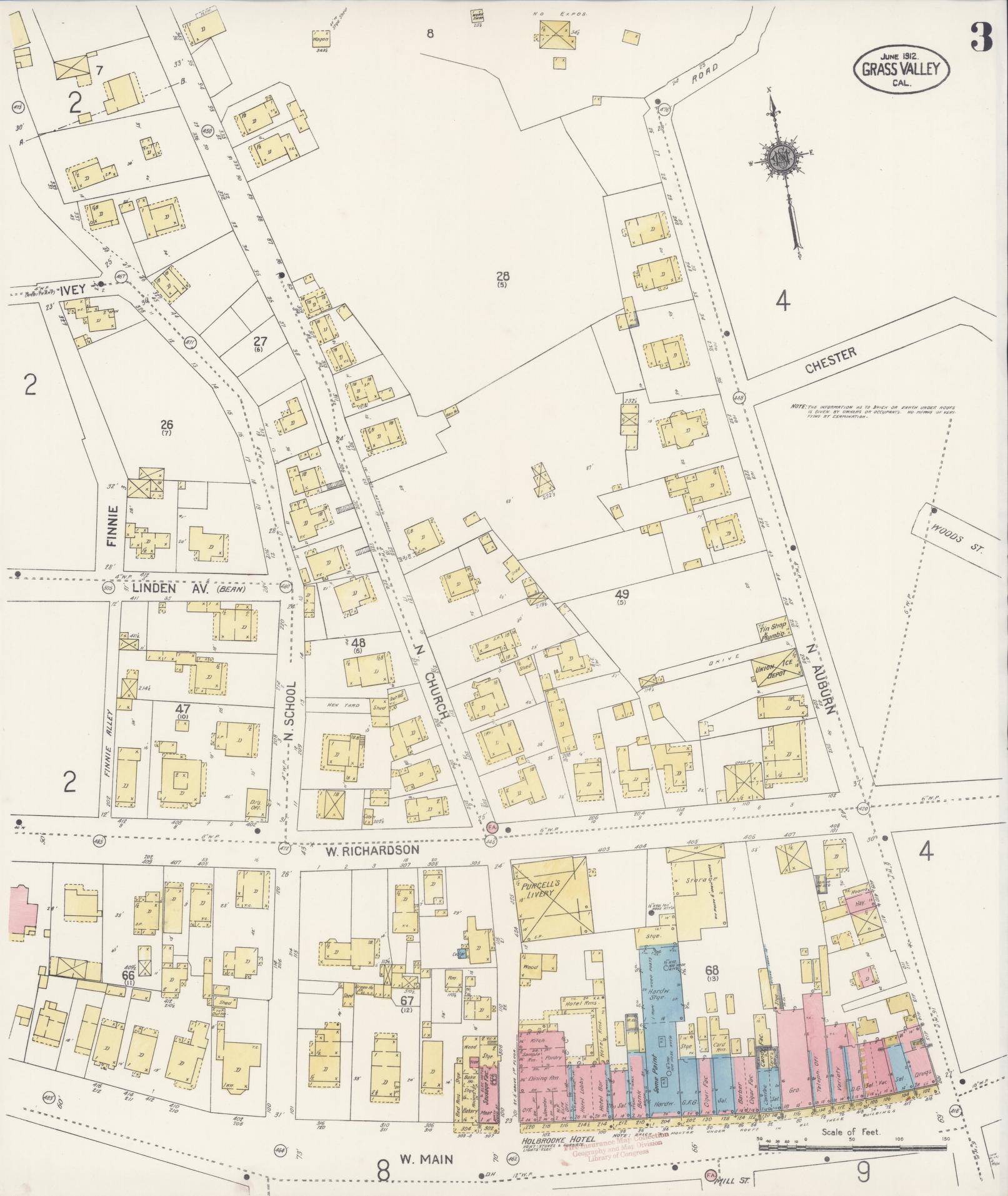 Sanborn Fire Insurance Map from Grass Valley, Nevada County, California (1912), Sheet #0003 - Complete Map Set gallery image, historic Sanborn map, vintage wall art, California California